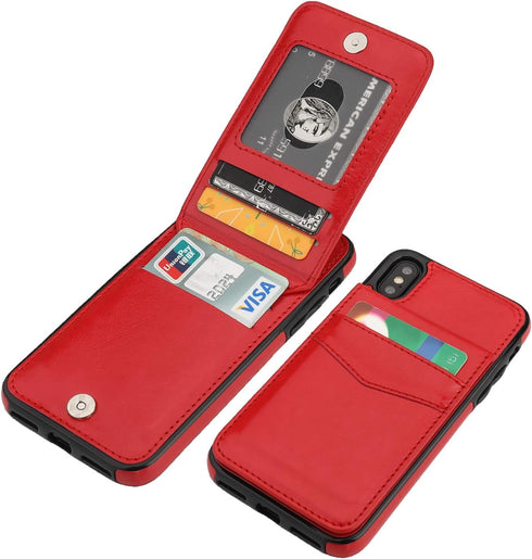 KIHUWEY iPhone X/Xs Wallet Case - Premium Leather with Credit Card Holder, Heavy Duty Protective Cover
