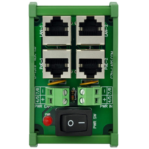 CZH-LABS DIN Rail Mount 2 Ports Passive RJ45 PoE Power Injection Board, Power Over Ethernet Injector