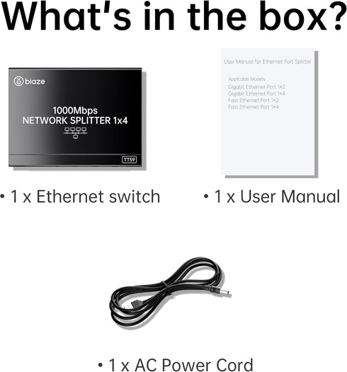 biaze 4-Port 1 4, Cat6 RJ45 (1000Mbps) Ethernet Splitter, Gigabit LAN Network Hub Adapter to Plug & Play Internet Cable