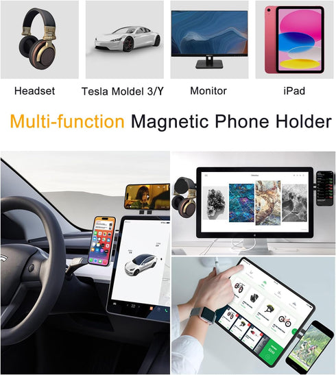 Dual Screen Magnetic Phone Holder for Laptop - Adjustable Slim Mount for Monitor's Top and Side