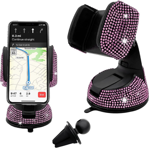 Wevdn Phone Holder for Car, 360 Rotatable Sparkling Diamond Phone Mount with Suction