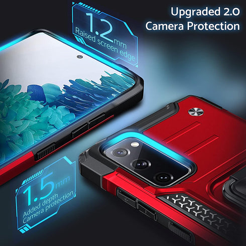Anqrp Galaxy S20 FE 5G Case, Military Grade Protective Cover with Enhanced Metal Ring Kickstand, Red