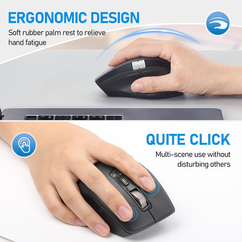 INFINMIND 4-Level Wireless Side Scroll Mouse with Multi-Device, Ergonomic Computer Mice with Smart Flying Scroll, Quiet