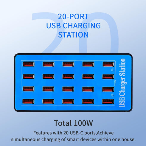 FUHAOXUAN Station,100W 20-Port USB Charging Multi Device Charger with Intelligent Safety Features,Charging Station
