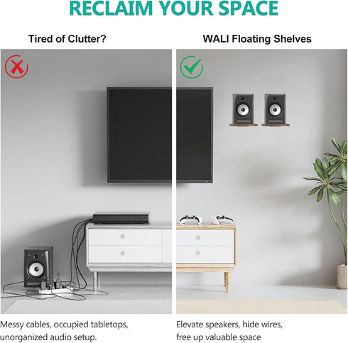 WALI 55 Lbs, (SWM302), 1 Speaker Wall Mount, Heavy Duty Bookshelf Speaker Floating Wall Shelves, Surround Sound