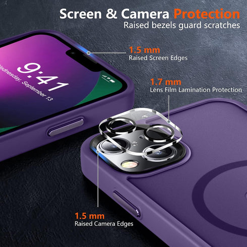MOCCA Strong Magnetic iPhone 13 Case, Deep Purple Slim Shockproof, Compatible with MagSafe, Screen & Camera Protectors