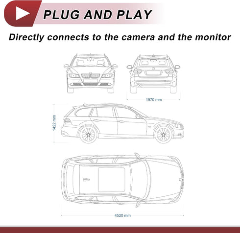 8Pin 0.3m/0.98ft for Monitor and Backup Reverse Rear View Parking Camera Video Cable Extension Backup Camera Female