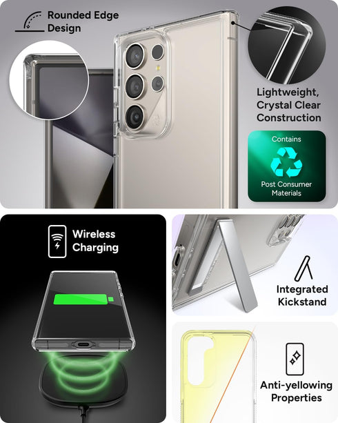 ZAGG Crystal Palace Case for Samsung Galaxy S24 Ultra - Ultra-Slim, Kickstand, 13ft Drop Resistant, Eco-Friendly, Clear