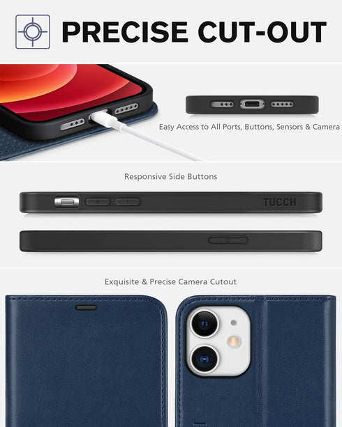 TUCCH Wallet Case for iPhone 12 Pro/12 5G, TPU Shockproof Inner Shell, RFID Blocking Magnetic Stand Cover
