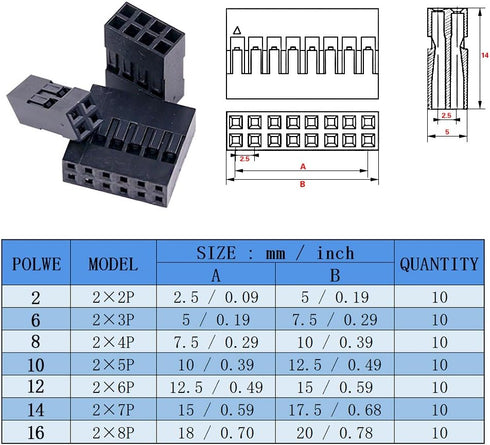 Glarks 700Pcs Connector Assortment Kit - 2.54mm Plug Housing & Male/Female Pin with 10 Wire Rainbow IDC Cable