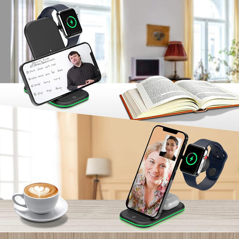 Wireless Charger, 3 in 1 Charging Stand for iPhone, iWatch, Airpods - Black