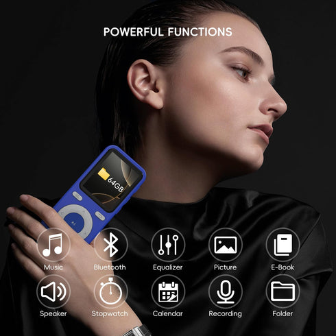 wiwoo 64GB MP3 MP3 128GB(Earbuds Player with Bluetooth,Bluetooth Portable HiFi Lossless Sound Player with Speaker,Voice