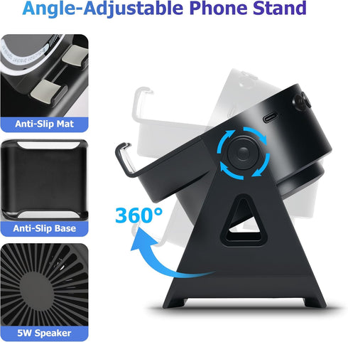 Cawinii 4-in-1 360 Wireless Induction Bluetooth Speaker, with Rotating Phone Holder and RGB Ambient Light