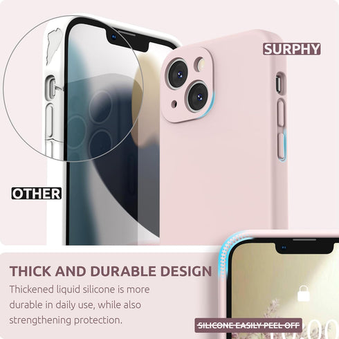 SURPHY Compatible with iPhone 13 Mini Case with Screen Protector, Liquid Silicone Phone Case 5.4 inch, Chalk Pink