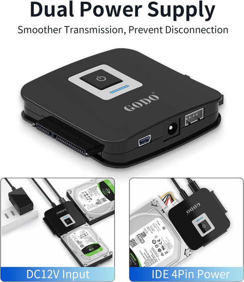 GODO SATA/IDE to USB 3.0 Adapter Kit - SATA Cable Converter for 2.5/3.5 inch IDE and SATA HDD/SSD, 5.25" CD/DVD