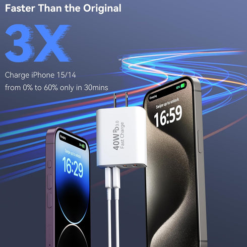 USB C Wall Fast Charger Block, 40W 4-Port Type C Charger, Fast Charging Blocks PD Power Charger Adapter + QC 3.0 USB