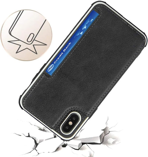 Cavor for iPhone X Wallet Case, Card Holder for Women Men, Shockproof Leather Case with Credit Card Holders, Black