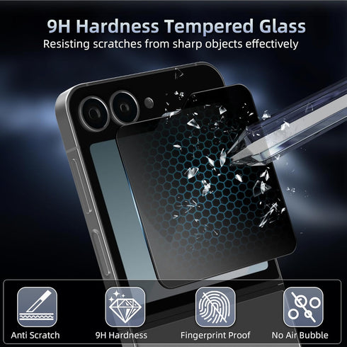 2+2 Packs Privacy Anti-Peep Front Film for Samsung Galaxy Z Flip 6 5G, Tempered Glass Anti-Spy and Anti-Scratch