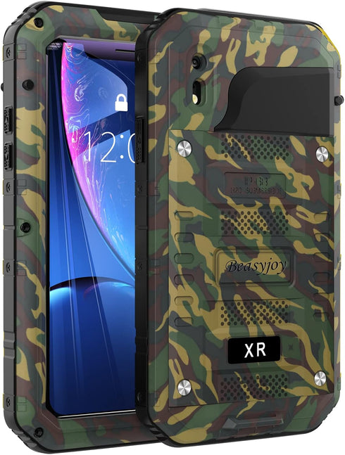 Beasyjoy Metal Case for iPhone XR - Heavy Duty Full Body Protective Waterproof Shockproof Camo
