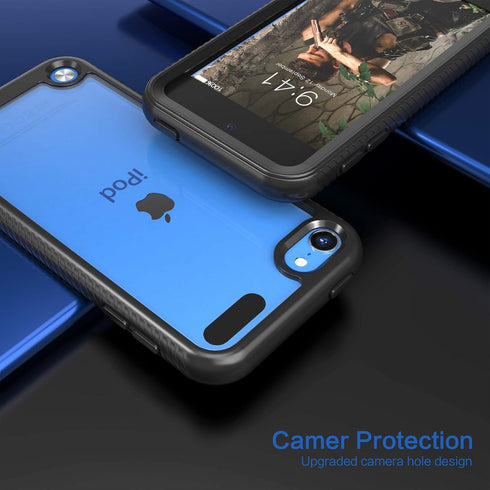 2 in 1 Shockproof Case for iPod Touch 7th Generation with 2 HD Screen Protectors, Black
