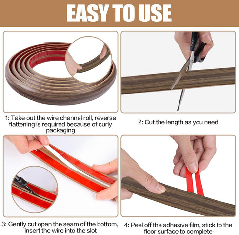 DBHXXMB-HH Hider,10FT Cavity:0.3"(W) 0.28"(H) Floor Cord Cover Self Adhesive Cord Cable Management, Extension Strip