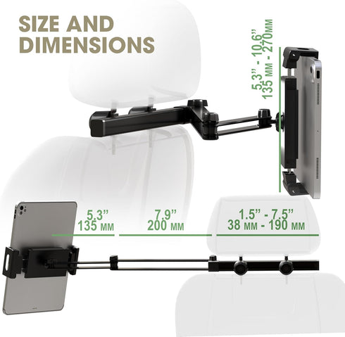 ZIRKA 360 619 Car Headrest Tablet and Phone Holder Adjustable Back Seat Mount for iPad, iPhone, Samsung Heavy Duty