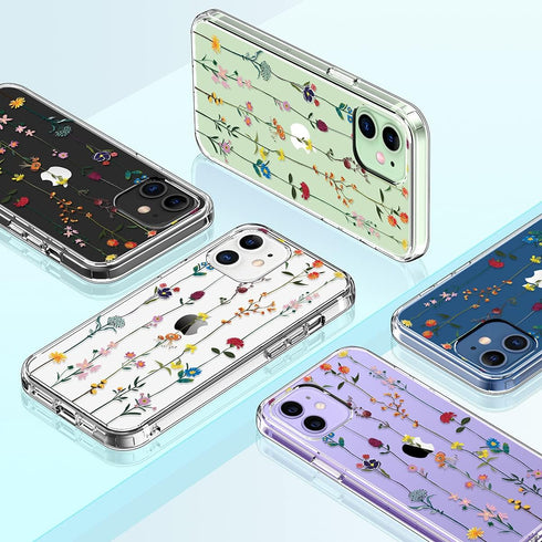 GiiKa iPhone 12 Case with Screen Protector, Clear Floral Shockproof Hard Case with TPU Bumper for iPhone 12
