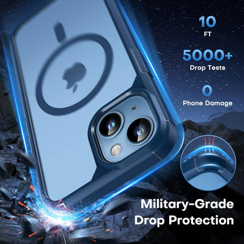 TAURI 5-in-1 Shockproof Case for iPhone 13/14, MagSafe Compatible, Blue + 2 Screen & Camera Lens Protectors.
