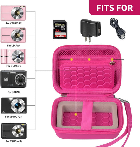 AbergBest Carrying & Protective Case for Digital Camera, Compatible with Kodak Pixpro/Canon PowerShot - Rose Red