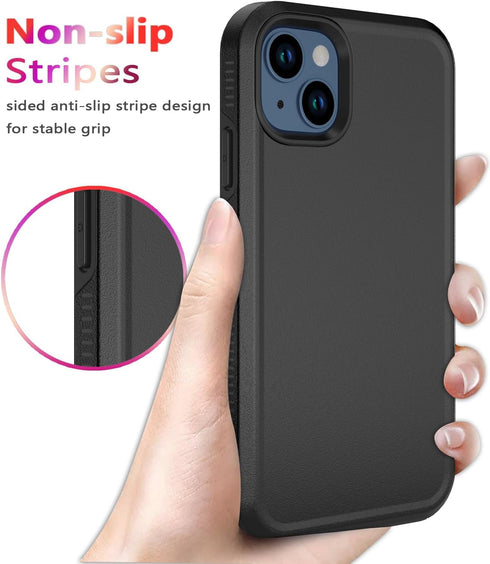 Diverbox Heavy Duty Protection Case for iPhone 13, Black-2in1, Shockproof with Tempered Glass Screen Protector