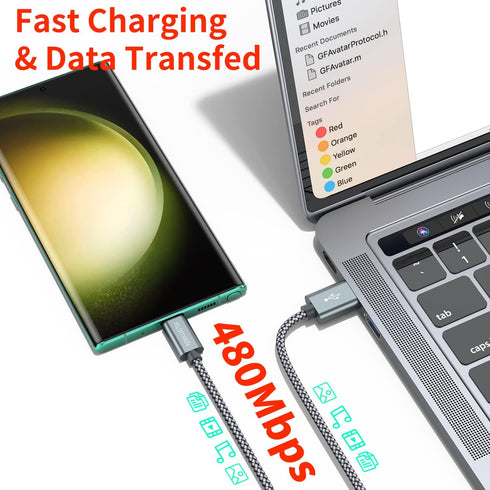 USB C Charger Cable (2-Pack 3FT) Fast Charging Sync Cord, Nylon Braided, Compatible with iPhone 15, Samsung Galaxy,