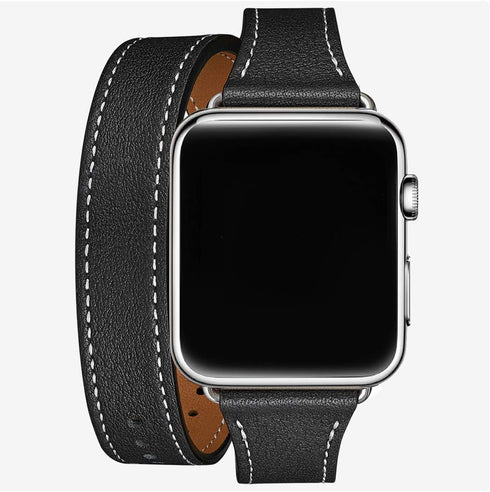 Bestig Bands Compatible with Apple Watch Band 40mm 41mm 38mm 42mm, Genuine Leather Double Tour Slim Strap