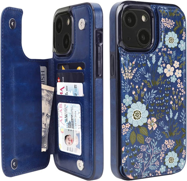 uCOLOR Wallet Case for iPhone 15 Plus 6.7" with Card Holder Slot, Flip PU Leather Kickstand, RFID Blocking, Navy Blue