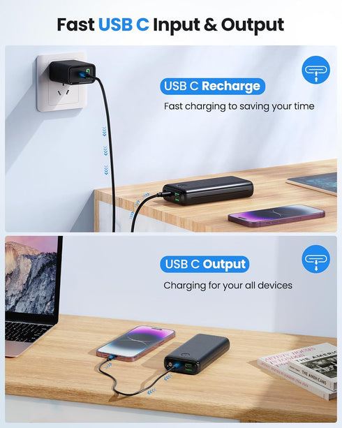 DAOLOT 30000mAh 22.5W Pack QC4.0 3 2 Portable Charger Power Bank USB C Fast Charging External Battery PD
