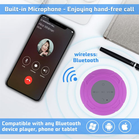 Annlend Mic,4hrs Bluetooth Shower Speaker Waterproof Wireless Mini Small Cute Portable Water Resistant Bathroom Speaker