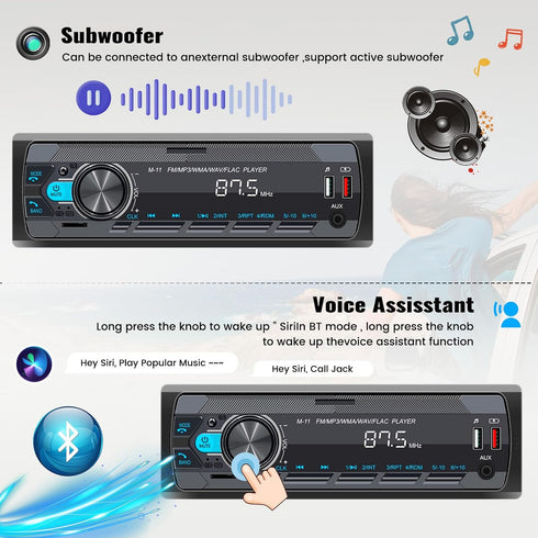 SIXWIN Single Din Car Stereo with Bluetooth 5.0, Hands Free Calling, FM Radio, USB AUX Port, Remote Control