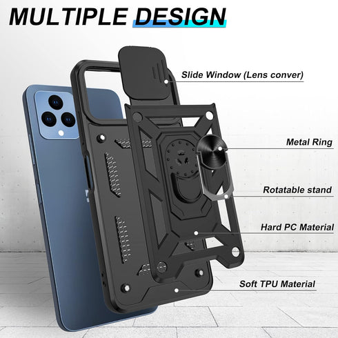 T-Mobile REVVL 6 5G Case with HD Screen Protector, Black Military Grade 360° Rotation Ring Kickstand for Revvl 6X 5G.
