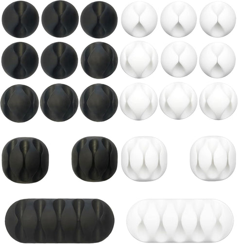JTek Cord Organizer, Adhesive Cable Holder, 24 Pack, Black and White | Cable