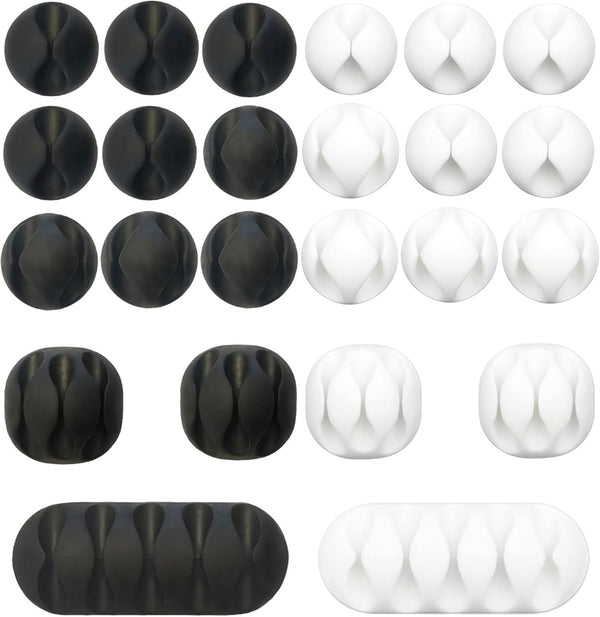 JTek Cord Organizer, Adhesive Cable Holder, 24 Pack, Black and White | Cable
