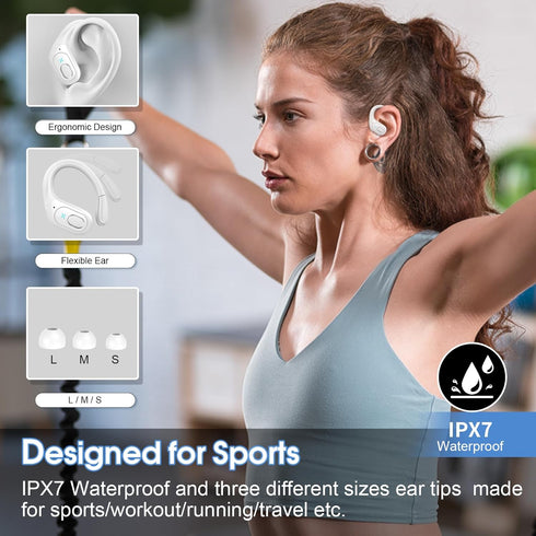Wireless Earbuds 2024, Bluetooth 5.3, 75hrs Playtime, Deep Bass, ENC Mic, IPX7 Waterproof, Over Ear Buds with Earhooks,