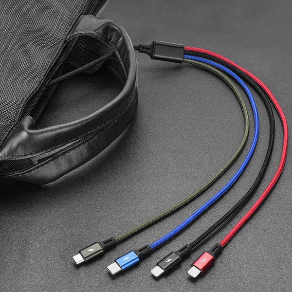 4 in 1 USB/USB-C to 2 USB-C and 2 Lightning Multicharging Cables for iPhones and Android Phones