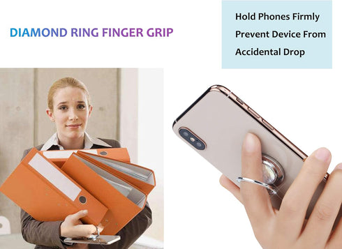Glitter Bling Bling Phone Ring Holder, Sparkle Artificial Diamond Stand, Rhinestone Finger Ring for Phones, Pad (Silver)