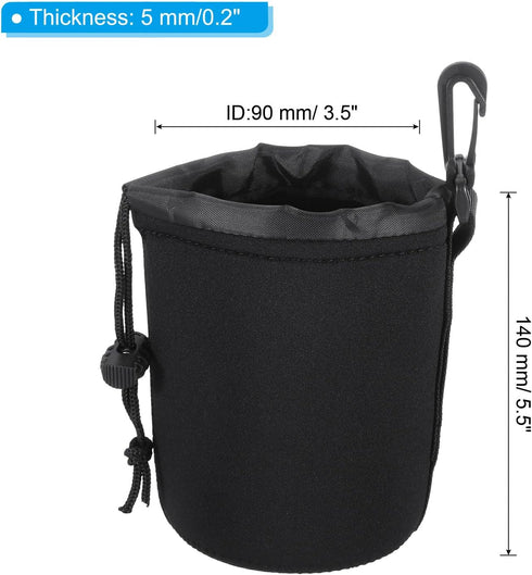 PATIKIL Camera Lens Bag, 3 Pcs 3.5" ID x 5.5" H Drawstring Lens Pouch with Thick Protective Neoprene, Lens Case for DSLR Camera Lens, Water Coffee Cups Black