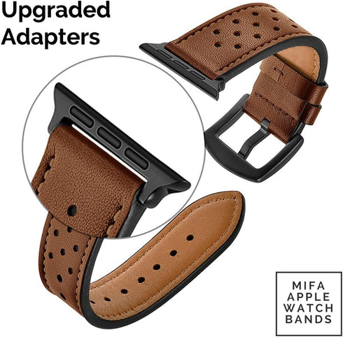 Mifa Leather Band for Apple Watch 10 42mm, 9 8 7 41mm, 6 SE 5 4 40mm 38mm, Vintage Buckle Strap Brown
