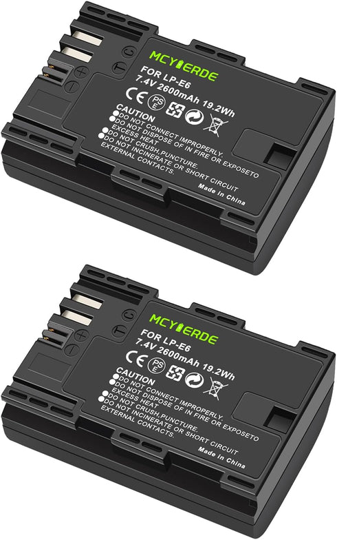MCYIERDE 2-Pack LP-E6 LP-E6N Replacement Batteries Compatible with Canon EOS 60D 70D 80D