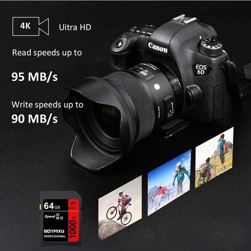 64GB Memory Card, BOYMXU Professional 1000 x Class 10 Card U3 Memory Card Compatible Computer Cameras and Camcorders, Camera Memory Card Up to 95MB/s, Red/Black