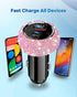 Bling USB C Car Charger, 48W PD + QC Dual Port Fast Charging Adapter with 3.2FT USB Type-C Cable (Pink)