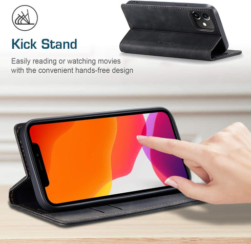 SINIANL Leather Wallet Case for iPhone 12 Pro Max, Book Folding Flip Case with Credit Card Holder, Black