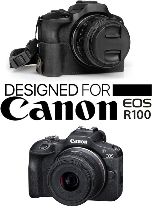 MegaGear Ever Ready Genuine Leather Half Camera Case for Canon EOS R100 - Black
