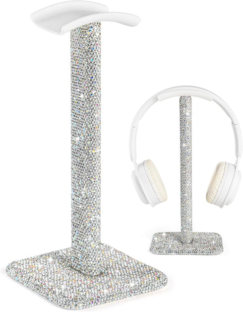 Luxury Rhinestones Headphone Stand, Metal Crystal Holder for All Headphones, Silver